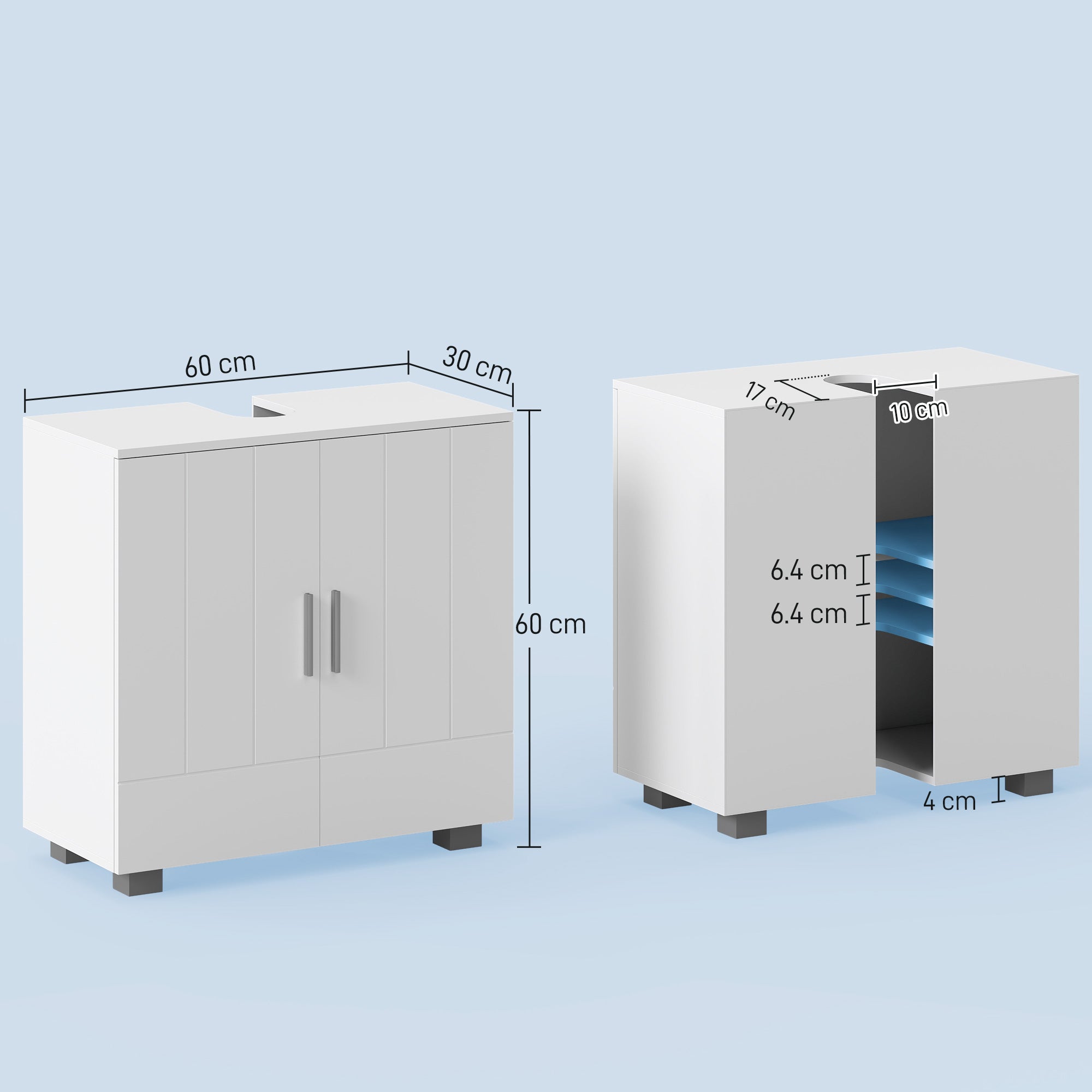 kleankin Pedestal Under Sink Cabinet, Modern Bathroom Vanity Unit, Storage Cupboard with Double Doors, Adjustable Shelf, White
